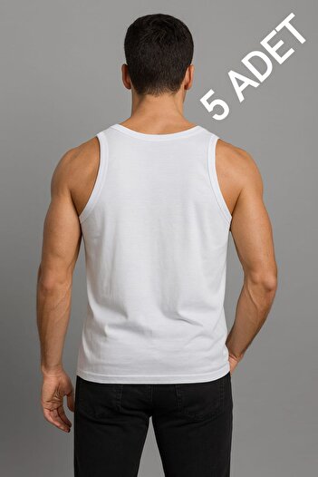 enmodaiçgiyim White 5-Pack 100% Cotton Combed Classic Tank Top for Men – Breathable, Comfortable Fit, Casual
