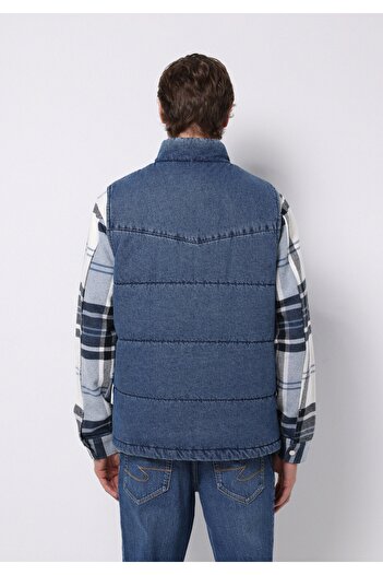 Colin's Regular Fit Stand Collar Snap Fastener Lined Men's Blue Vest