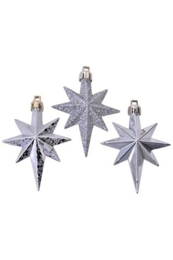Jumbo Set decorațiuni pentru brad de Crăciun stele argintii mate strălucitoare cu sclipici 8 cm - 16 buc