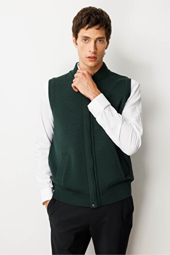 Desen Triko Men's Judge Collar Steel Knit Wool Vest Green