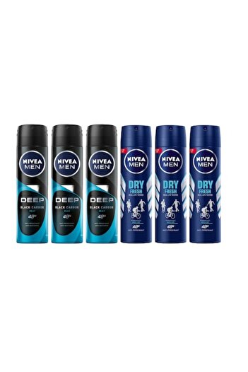 NIVEA Set 6 X Deodorante Spray Anti-Perspirant Nivea, 3 X Dry Fresh, 3 X Deep Black Carbon Beat
