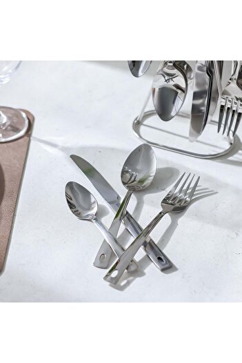Danube Home Chef's Delight Impressa 24-Pc Cutlery Set – Stylish Stainless Steel with Stand, Serves 6