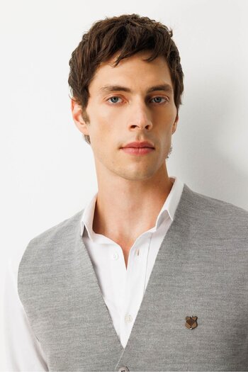 Desen Triko Men's V-Neck Plain Wool Vest A.Grey
