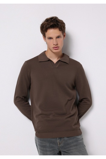 Colin's Regular Fit Polo Neck Jacquard Men's Brown Sweater