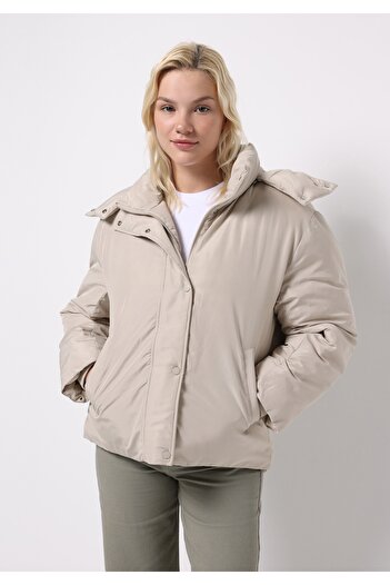 Colin's Regular Fit Hooded Zippered Lined Detachable Hood Women's Beige Coat