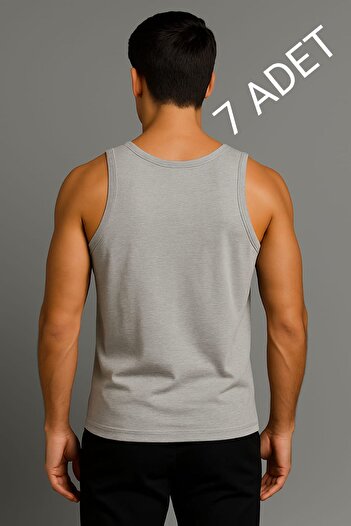 enmodaiçgiyim Gray 7-Pack Cotton Combed Classic Men's Tank Tops – Breathable, Comfortable Fit, Everyday Wear