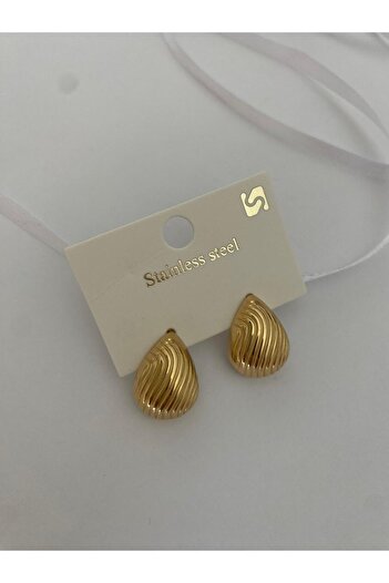 marsel aksesuar Damla Model Striped Vip Steel Gold Earrings