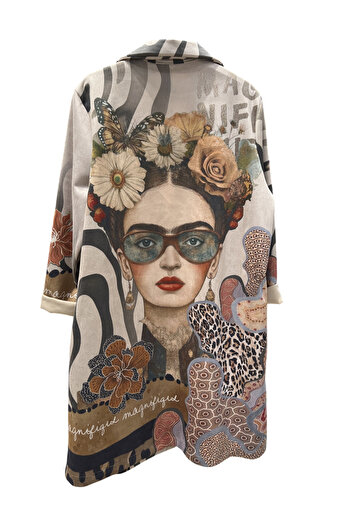 OEM Women's trench coat with artistic Frida portrait