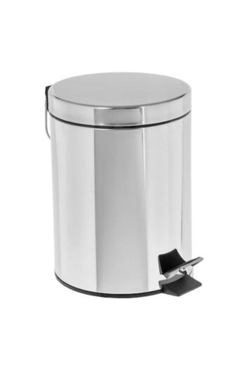 SHOPIENS Metal Trash Bin Shopiens® for Bathroom - Silver Mirror Effect with Handle and Pedal, 5 L