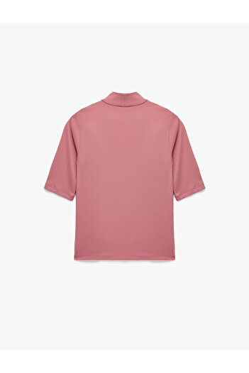 Koton Slim Fit Cotton 3/4 Sleeve Stand Collar T-Shirt