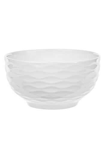 SHOPIENS Bol servire din portelan Shopiens®, alb, model cu linii ondulate reliefate, minimalist, 650 ml