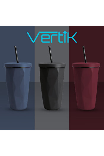 Vertik 480ml Stainless Steel Cold Drink Mug with Straw