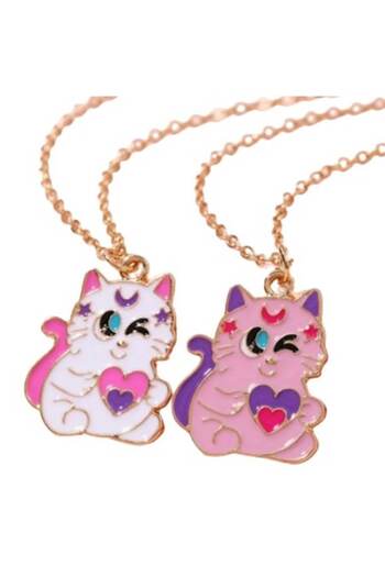 SYGGY Set 2 Chains Best Friend, With Pendant Cats, Cat BFF, Hearts, 45 cm