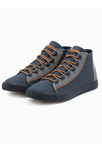 OMBRE Men's sneakers shoes with contrasting elements - navy blue V2 OM-FOTH-0140