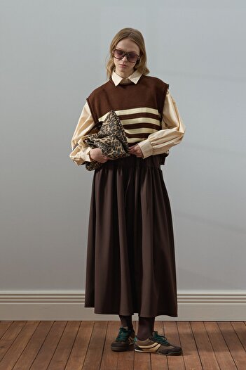 Ceylan Otantik Bitter Brown Stripe Detailed Sweater
