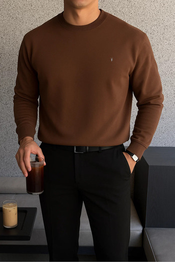 COMBİNE MİCHAİL Men's Winter Casual Basic Brown Sweatshirt