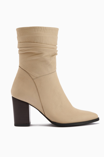 Limoya Tamina Genuine Leather Beige Pointed Toe Heeled Women's Boots