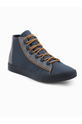 OMBRE Men's sneakers shoes with contrasting elements - navy blue V2 OM-FOTH-0140