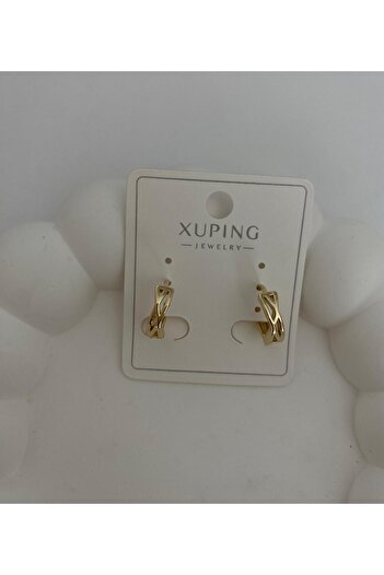marsel aksesuar Xuping Minimal Clip-On Triangle Detail Gold Hoop Earrings