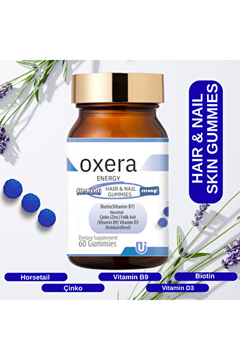 OXERA ENERGY Gummies 60-Pack – Biotin, Zinc, Horsetail Extract, – Hair and Nail Support