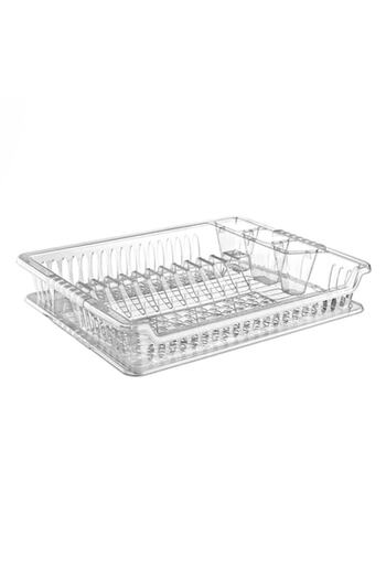 SHOPIENS Dish Dryer with Cutlery Holder Shopiens®, Transparent Plastic with Water Collecting Tray, 45 x 37 x