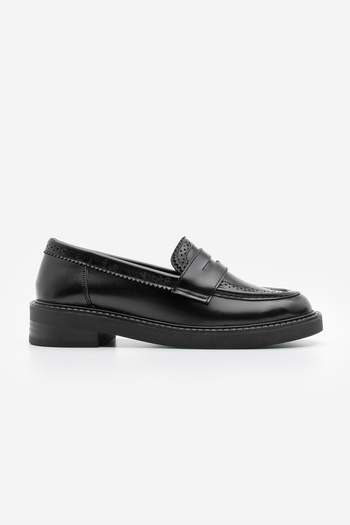 Marjin Women's Loafer Moccasin Patterned Casual Shoes Tornus Black