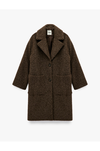 Koton Long Sleeve Pocketed Buttoned Double Breasted Long Boucle Coat