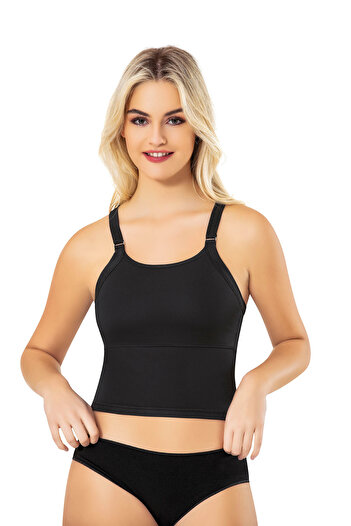 Selkar Global Women's Padded Diving Fabric Detailed Cross Back Black Crop 6-Piece Set - Black - Selkrkok-6S80A0-Si