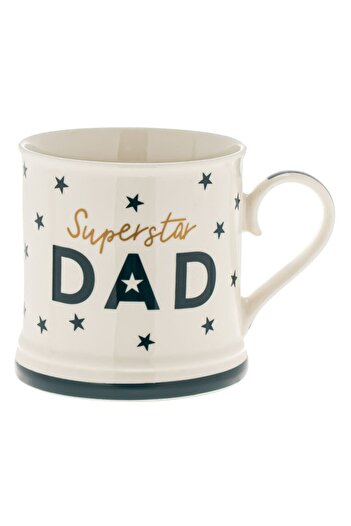 SHOPIENS White ceramic mug Shopiens® with green stars and message 'Superstar Dad', 620 ml