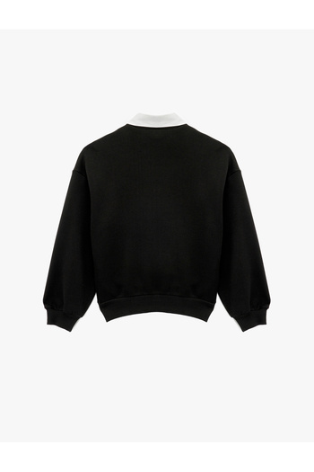 Koton Three Thread Long Sleeve Stone Detailed Shirt Collar Sweatshirt