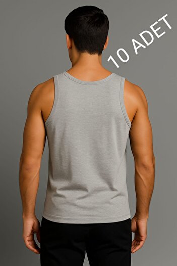 enmodaiçgiyim Gray 10-Pack Cotton Combed Classic Men's Tank Tops – Breathable, Comfortable Fit, Casual