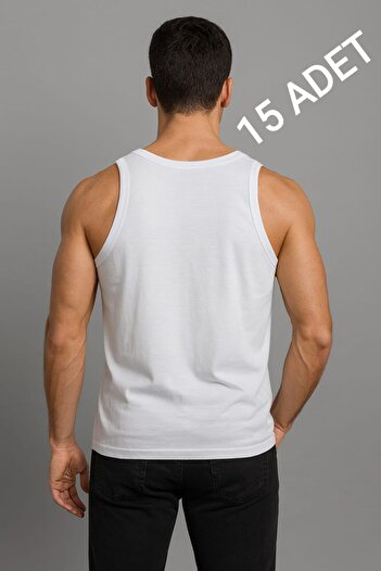 enmodaiçgiyim White 15-Pack 100% Cotton Combed Classic Tank Top for Men – Breathable, Comfortable Fit, Casual