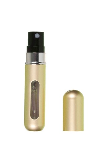 SHOPIENS Refillable Perfume Spray Bottle, 5 ml, Transparent Glass for Content Viewing, Gold, 1.5x9 cm