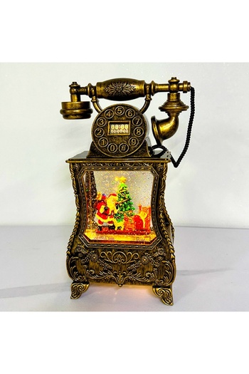 velve Premium decoration Nostalgic Phone, musical functions, LED, moving snow, Bronze brown