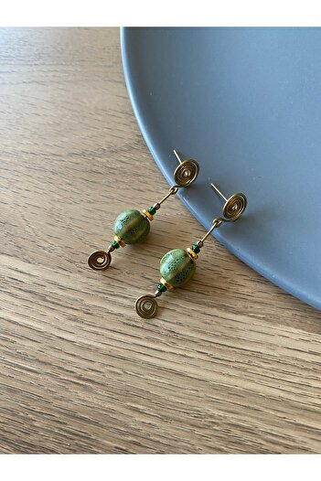 dela otantik Spiral Ceramic Beaded Dangle Authentic Earrings – Handmade Tribal Bohemian Colorful Bijouterie Jewelry