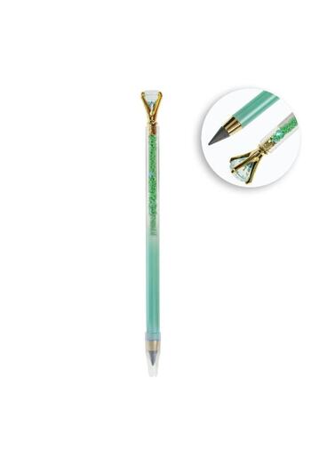 SHOPIENS Creion cu Confetti si Strass, Corp Verde Menta, Baza Aurie, Capac de Protectie