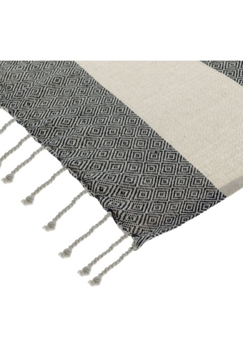 SHOPIENS Hamam Beach Towel Shopiens®, Gray White with White Tassels, 180x100 cm