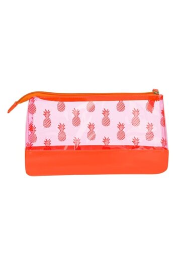 SHOPIENS Portfard de vara Shopiens®, transparent portocaliu neon cu model ananas si fermoar de plastic, 26 x