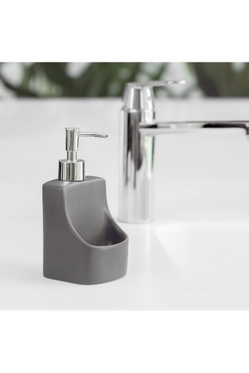 SHOPIENS Ceramic Kitchen Sponge Holder with Detergent Dispenser Shopiens®, Grey, 9 x 8.5 x 11.5 cm