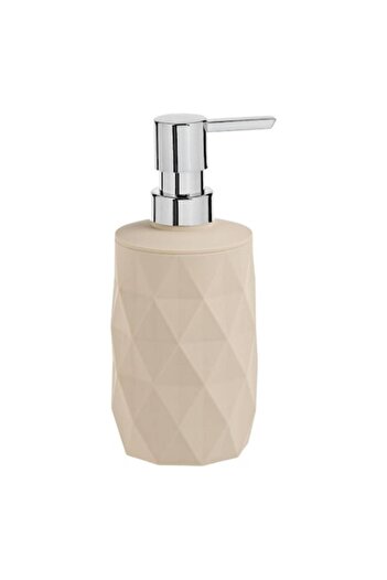 SHOPIENS Liquid Soap Dispenser Shopiens®, Beige Plastic with Silver Pump, Rhombus Pattern, 380 ml