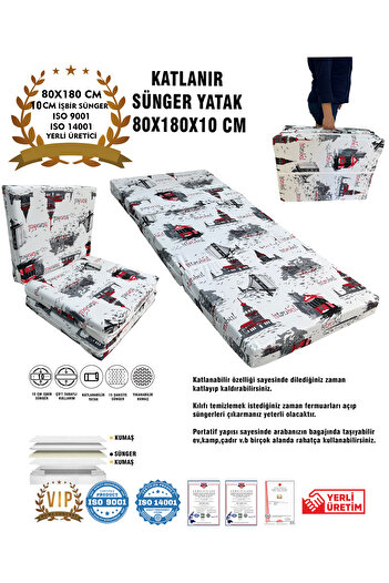 Vip Home Concept Market Ürünleri Katlanır Yer Yatağı Ve Tek Kişilik Sünger Katlanır Minder Yatak 80x180x10 cm-İSTANBUL