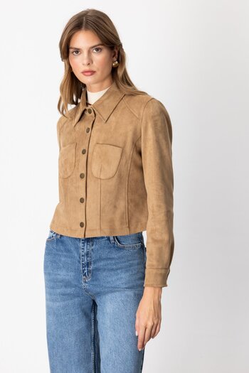 Ekol Short Suede Coat with Snap Fasteners