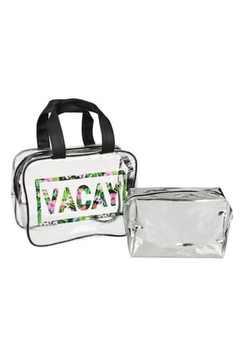 SHOPIENS Set 2 portfarduri de vara Shopiens®, unul transparent si un portfard mic cu folie argintie, cu ferm