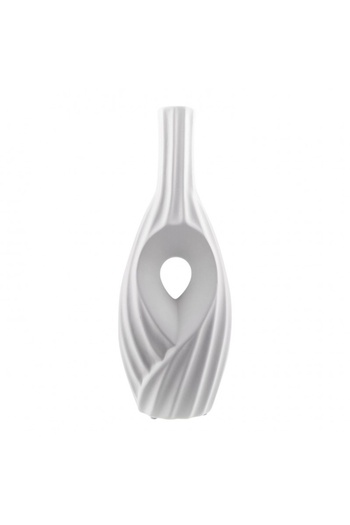 velve Perforated ceramic vase, with a ribbed appearance, 40cm, White