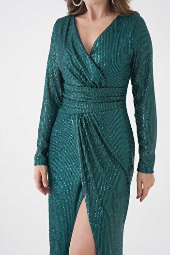 CİXAPLE Double-Breasted Long-Sleeved Sequin Evening Dress
