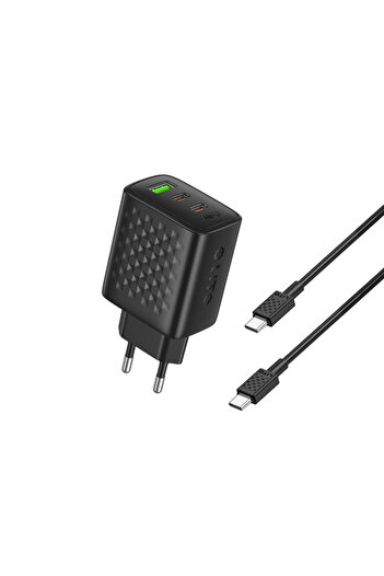 Lito Charger Socket 3in1 Type-C, USB, 65W with Type-C Cable, black