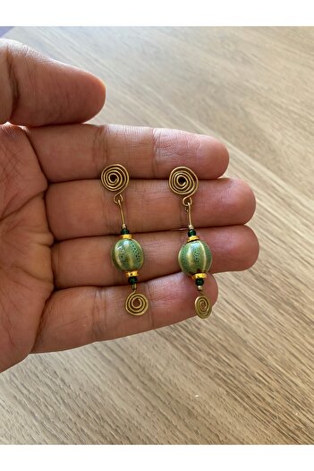 dela otantik Spiral Ceramic Beaded Dangle Authentic Earrings – Handmade Tribal Bohemian Colorful Bijouterie Jewelry