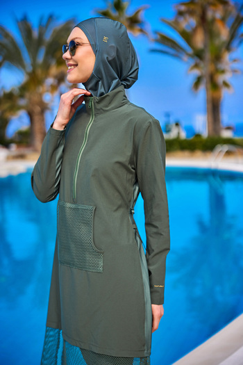 Marina Khaki Full Coverage Hijab Swimsuit – Water Repellent, Upf50+ Protection – M2508-3