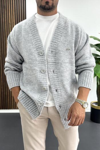Edwox Men's Buttoned Relaxed Fit Cardigan Gray Edw416
