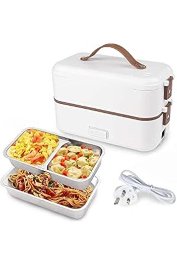 Generic ROUNY Upgrade Electric Lunch Box, Portable 2 Layers Self Heating Lunch Box with Compartments for Fru